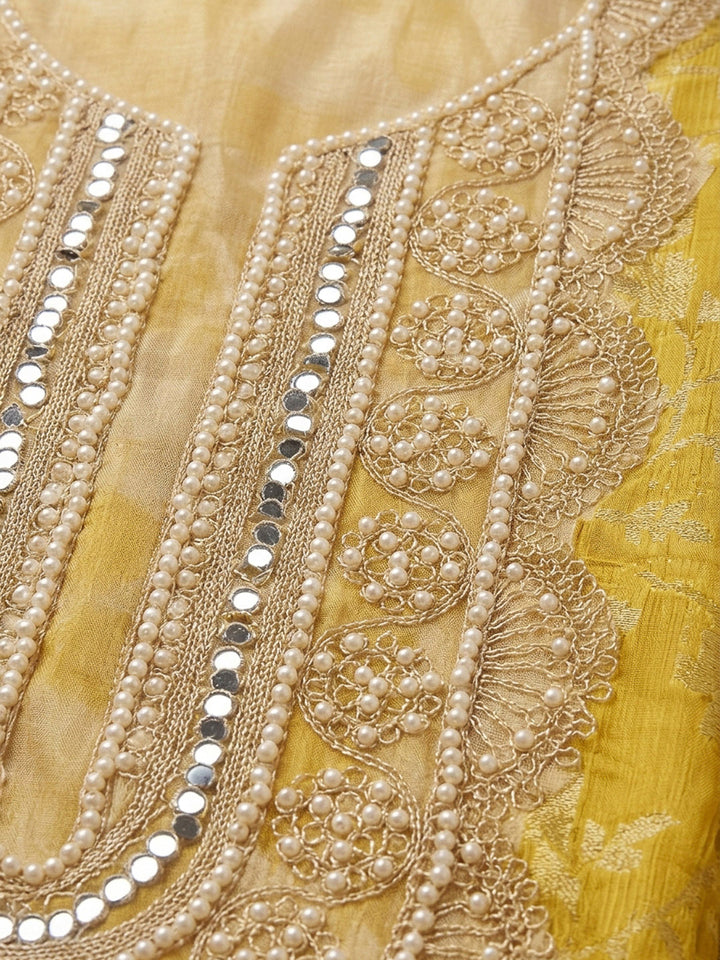 Yellow Embroidery Chanderi Unstitched Dress Material