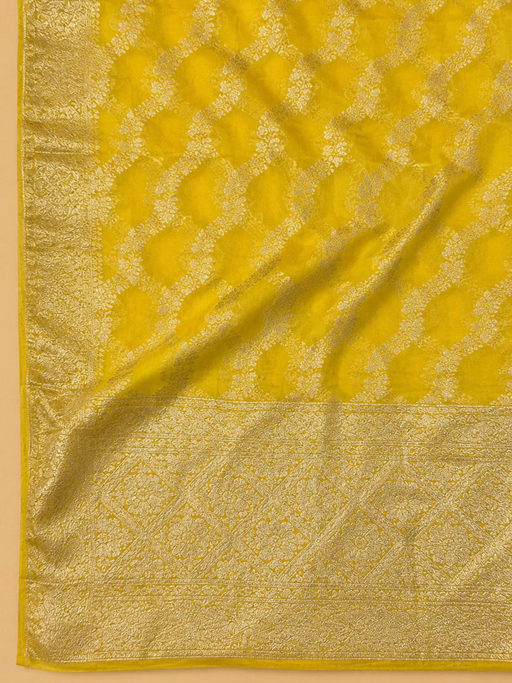 Yellow Embroidery Chanderi Unstitched Dress Material