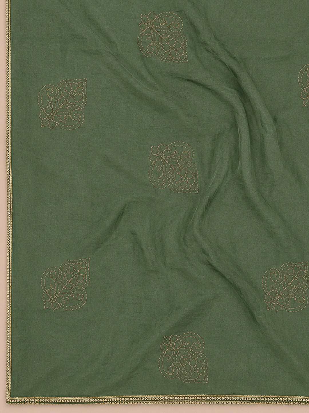 Aqua Green Yoke Embroidery Chanderi Unstitched Dress Material