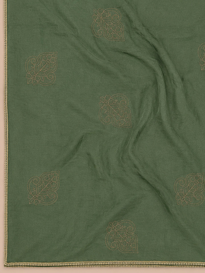 Aqua Green Yoke Embroidery Chanderi Unstitched Dress Material