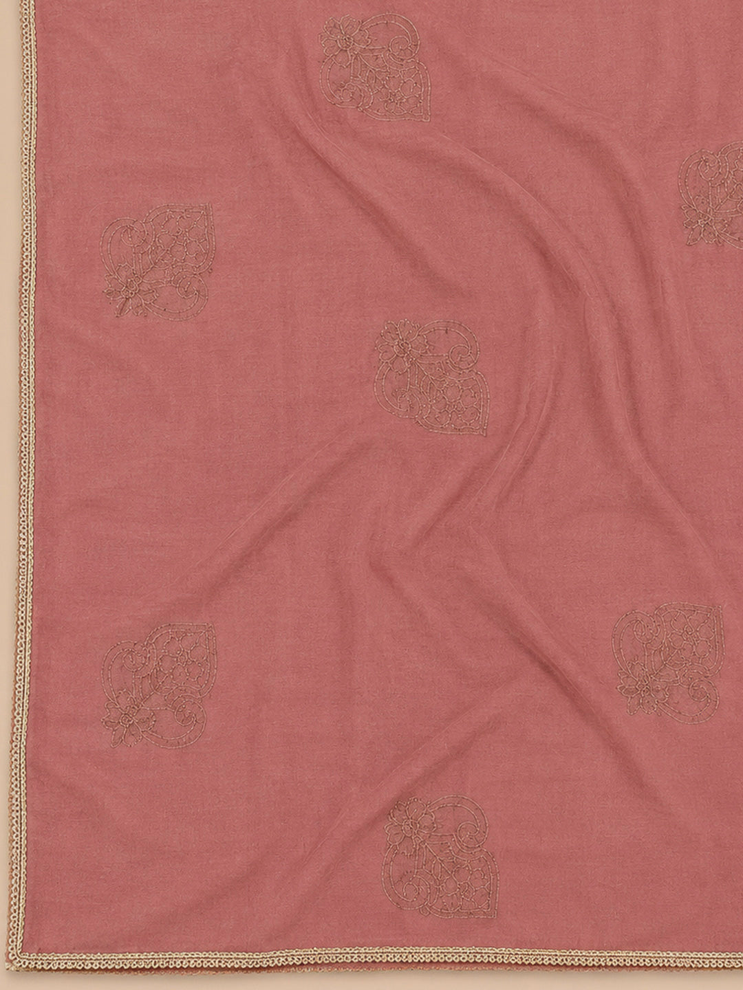 Peach Yoke Embroidery Chanderi Unstitched Dress Material