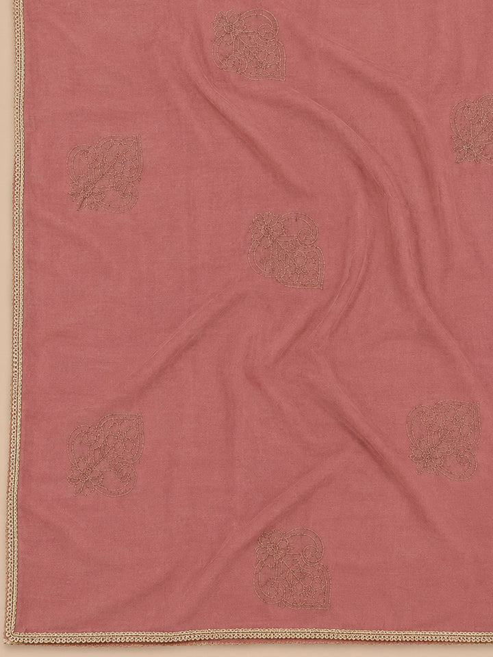 Peach Yoke Embroidery Chanderi Unstitched Dress Material