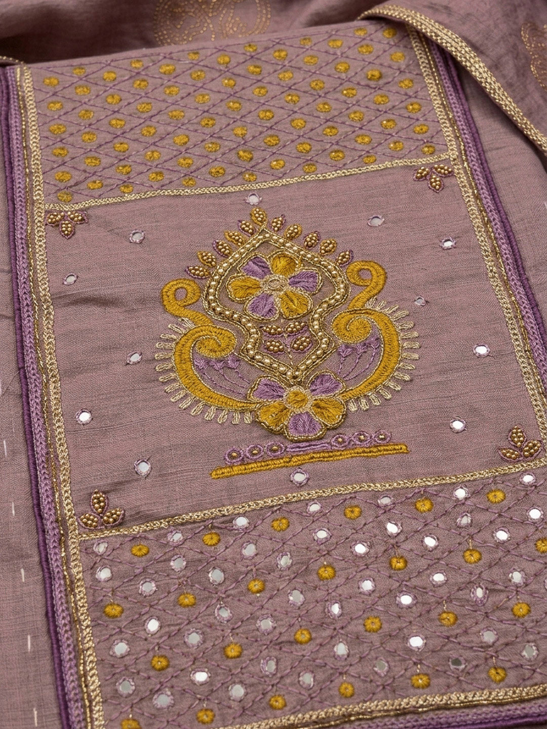 Purple Yoke Embroidery Chanderi Unstitched Dress Material