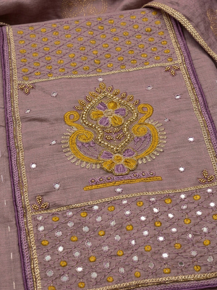 Purple Yoke Embroidery Chanderi Unstitched Dress Material