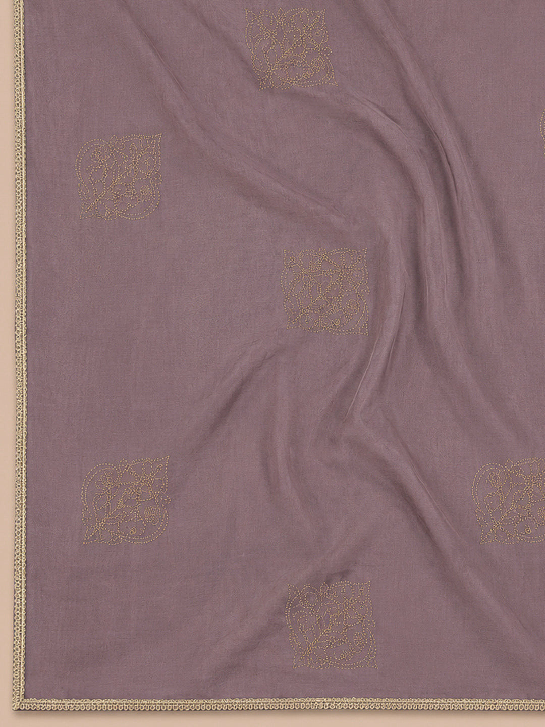 Purple Yoke Embroidery Chanderi Unstitched Dress Material