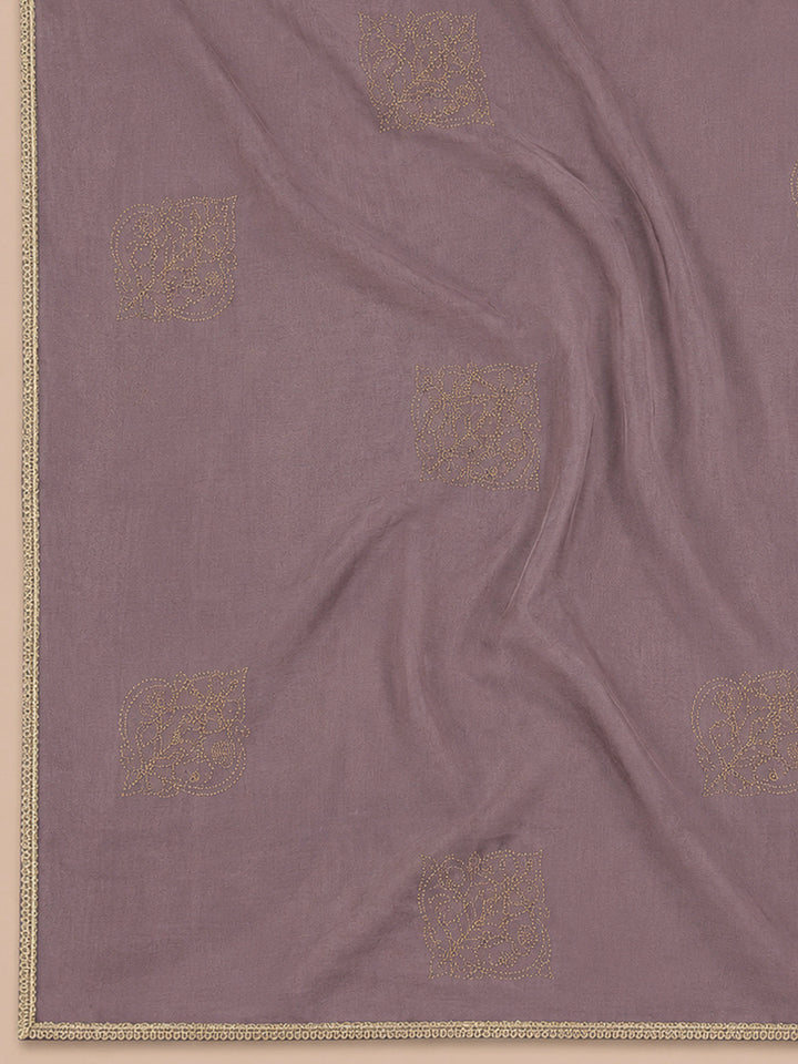 Purple Yoke Embroidery Chanderi Unstitched Dress Material