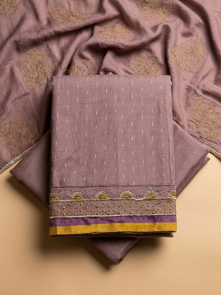 Purple Yoke Embroidery Chanderi Unstitched Dress Material
