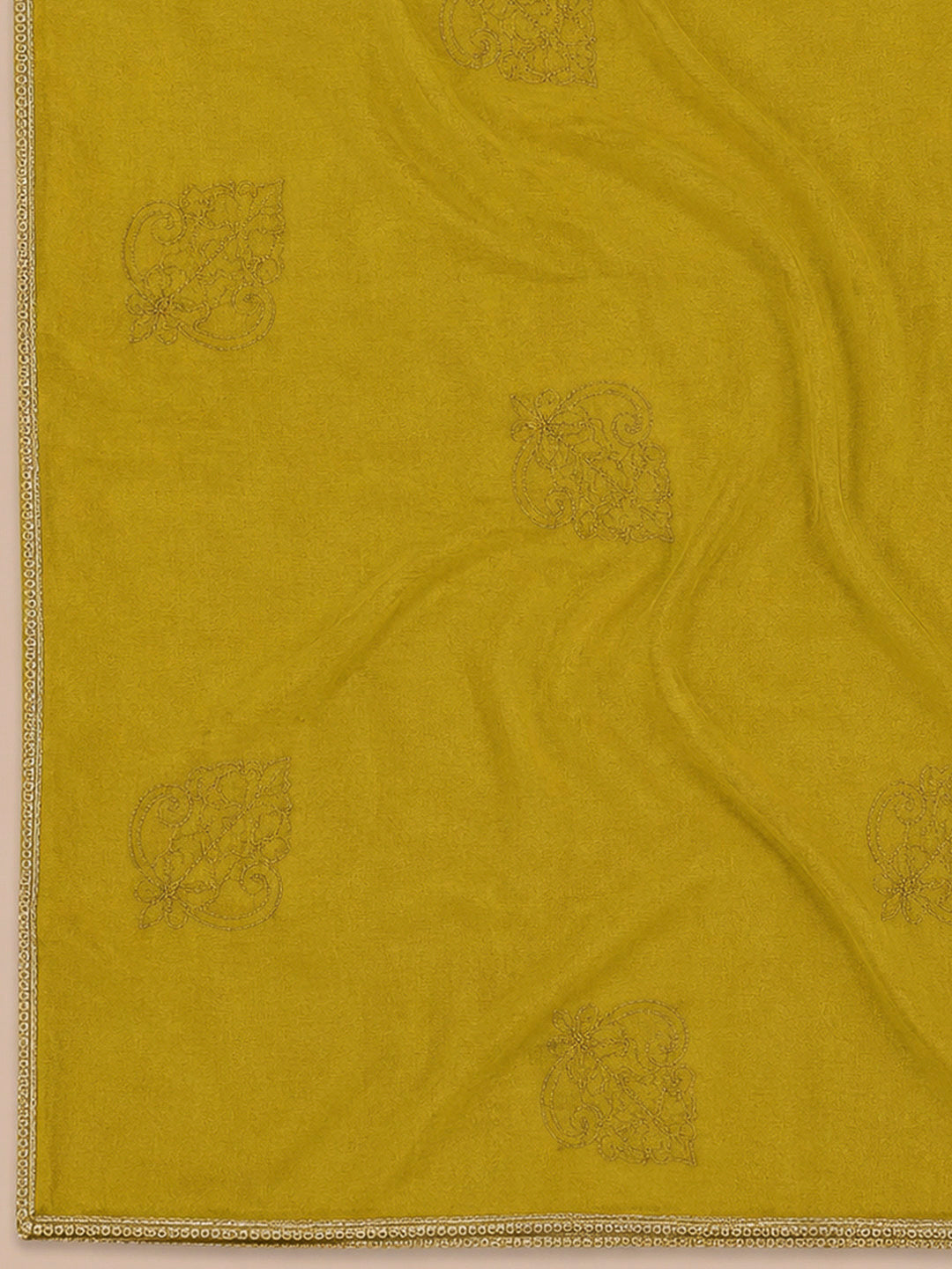 Yellow Yoke Embroidery Chanderi Unstitched Dress Material