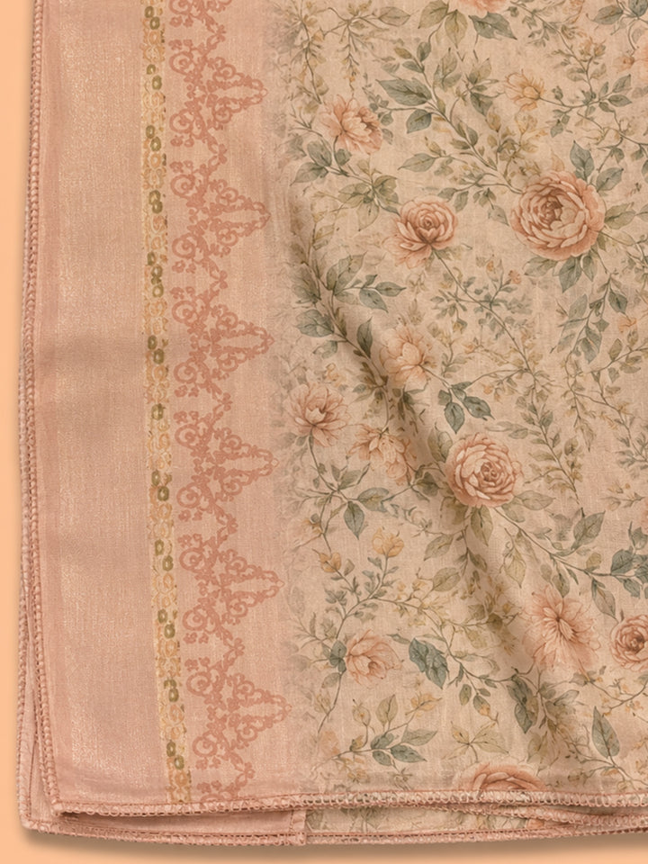 Beige  Chanderi Unstitched Dress Material
