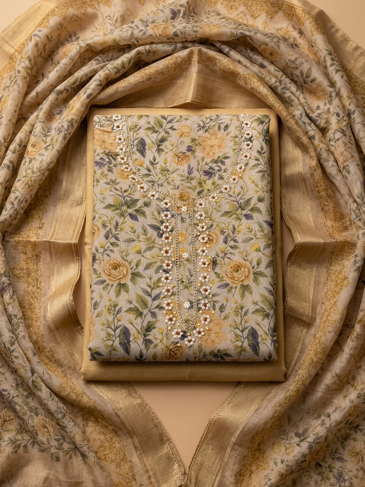 Mustard  Chanderi Unstitched Dress Material