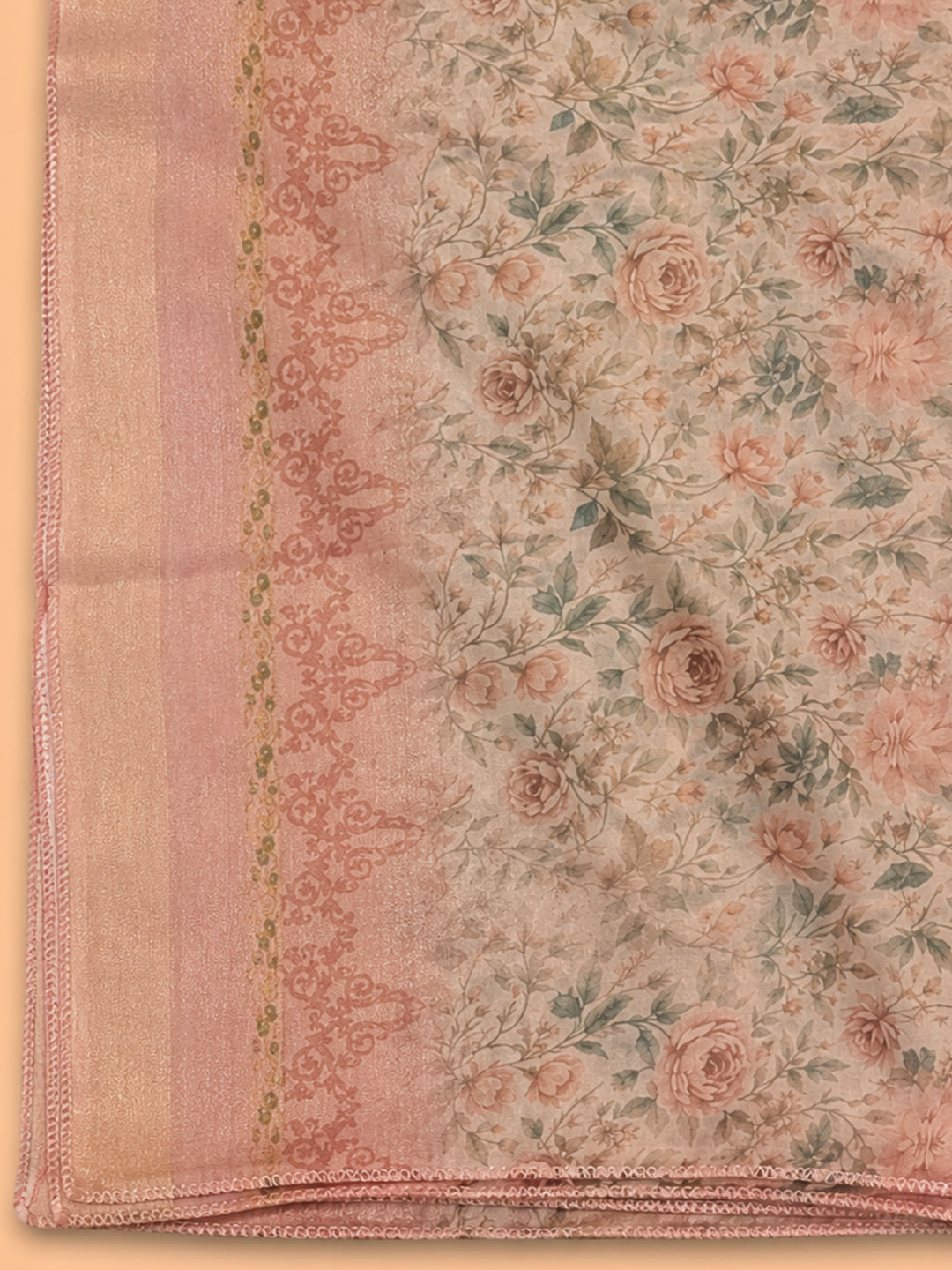 Peach  Chanderi Unstitched Dress Material