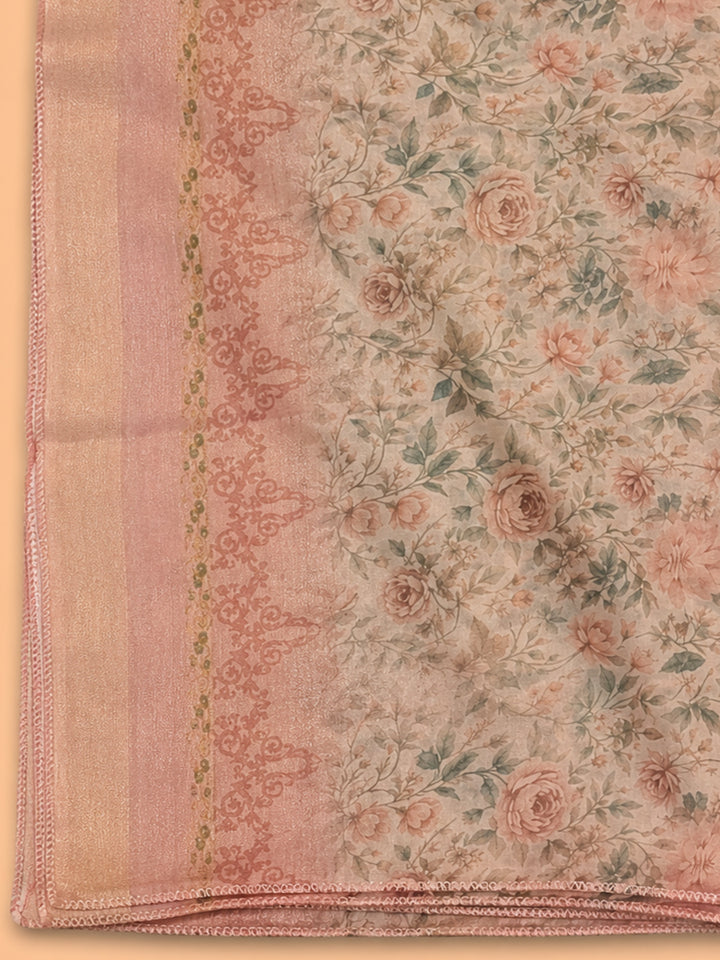 Peach  Chanderi Unstitched Dress Material