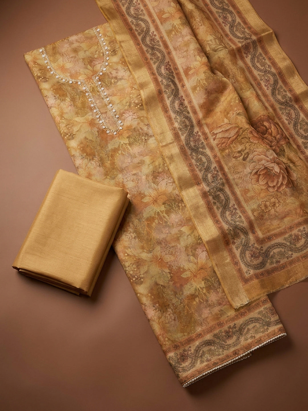 Mustard  Chanderi Unstitched Dress Material