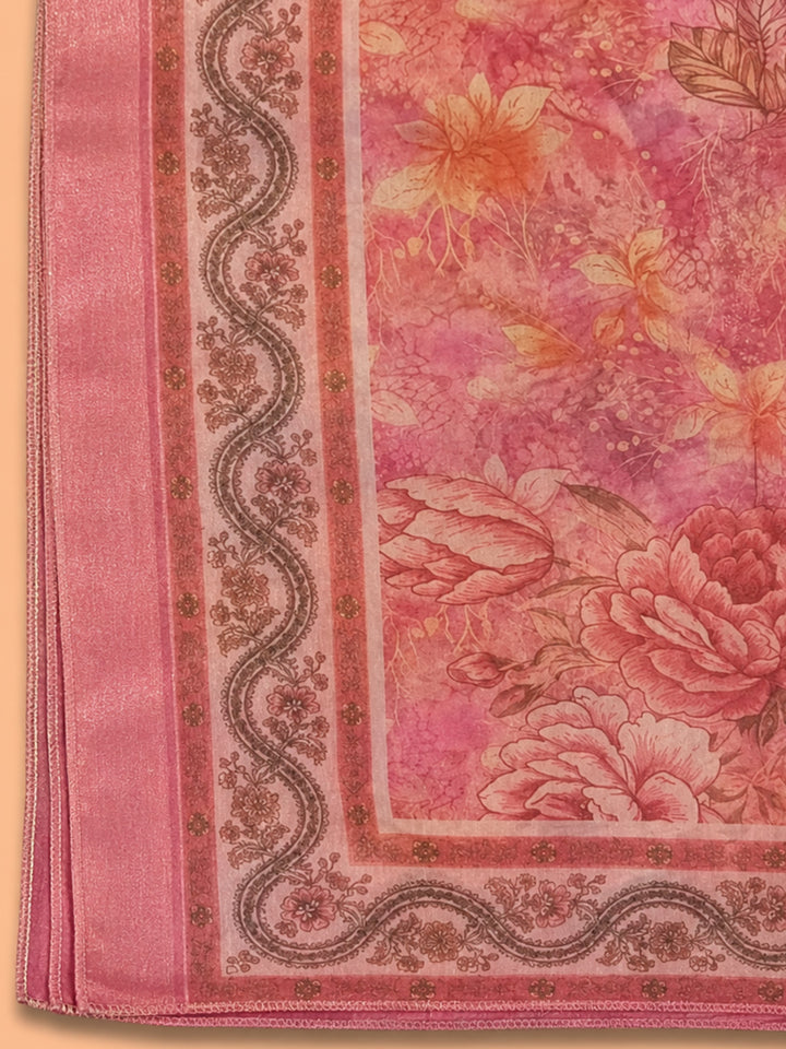Onion Pink  Chanderi Unstitched Dress Material