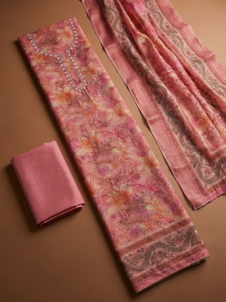Onion Pink  Chanderi Unstitched Dress Material
