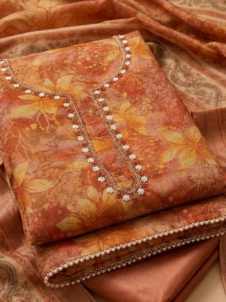 Rust  Chanderi Unstitched Dress Material