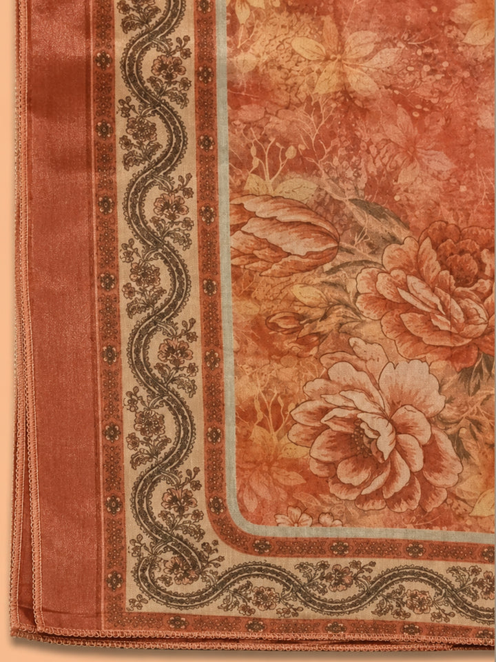 Rust  Chanderi Unstitched Dress Material
