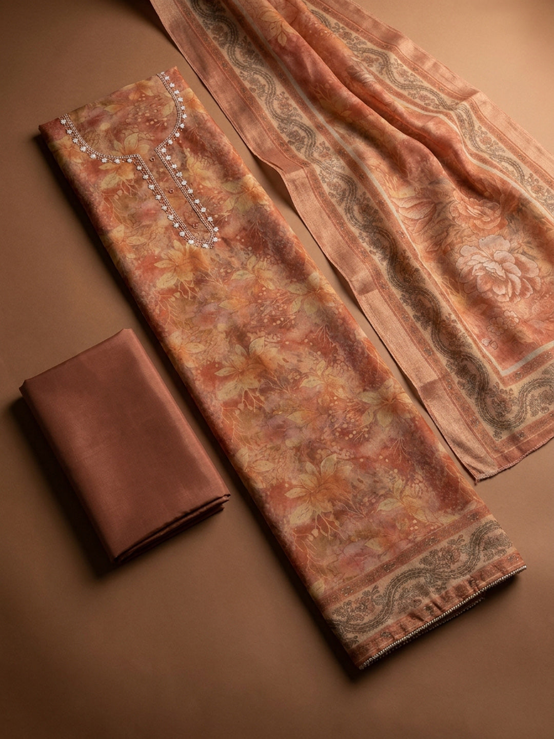 Rust  Chanderi Unstitched Dress Material