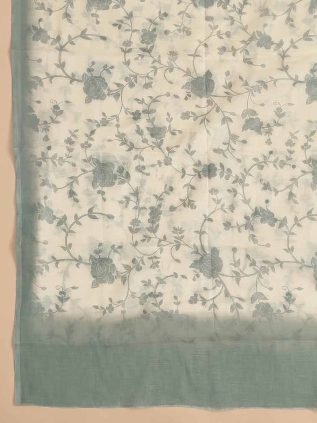Aqua Green Embroidered Linen Blend Unstitched Suit With Pant &amp; Dupatta