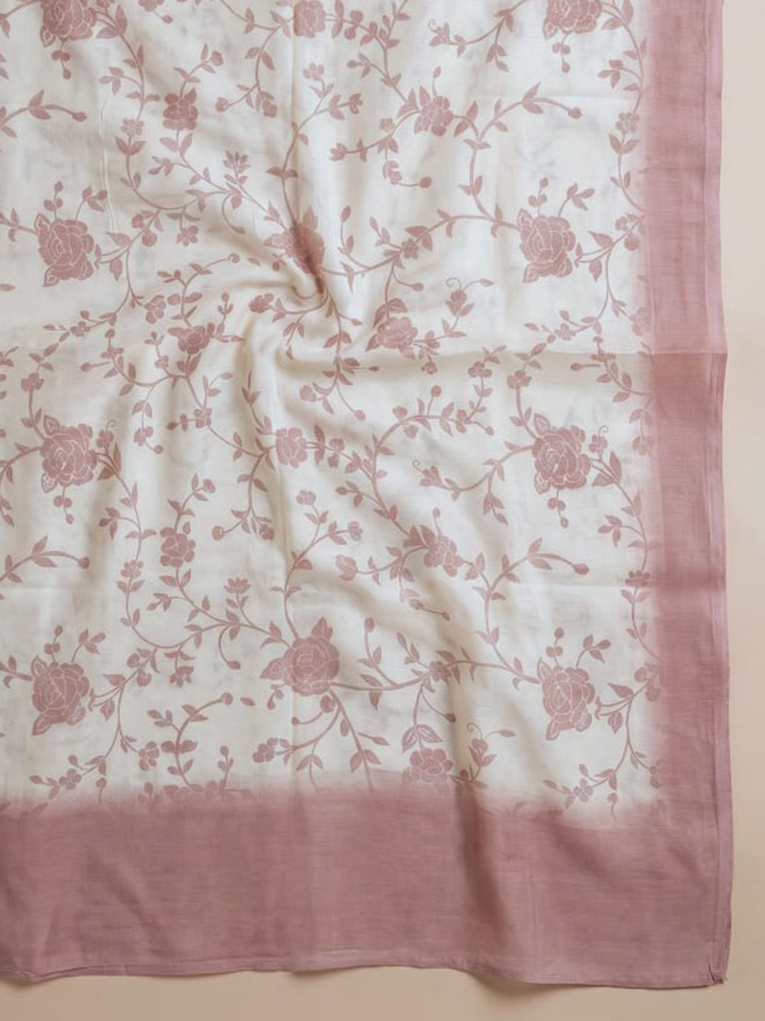 Dusty Pink Embroidered Linen Blend Unstitched Suit With Pant &amp; Dupatta