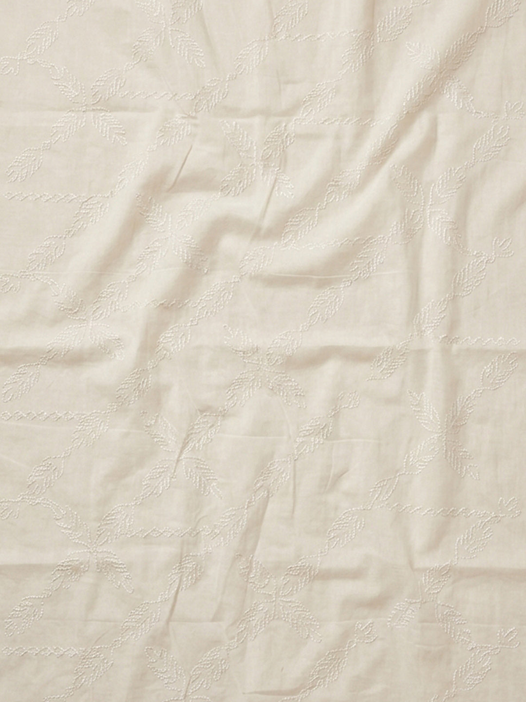Off White Printed Cotton Blend Unstitched Suit &amp; Pant With Cotton Dupatta