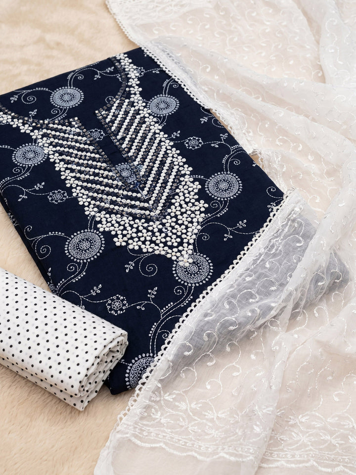 Neck Embroidered Cotton Blend Unstitched Suit With Dupatta