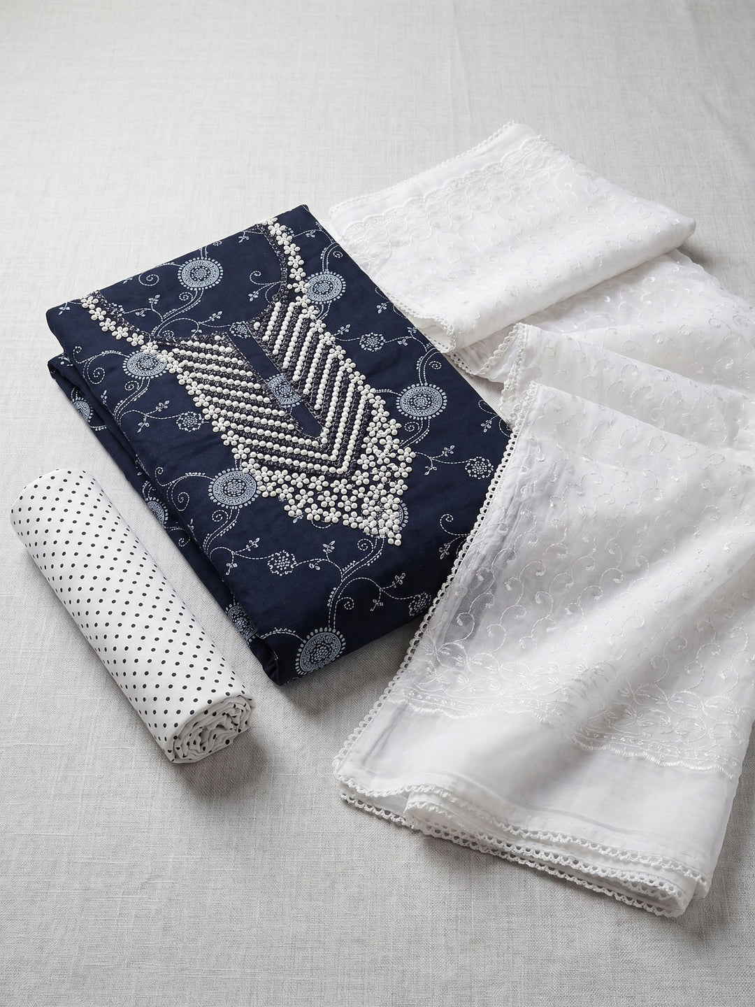 Neck Embroidered Cotton Blend Unstitched Suit With Dupatta