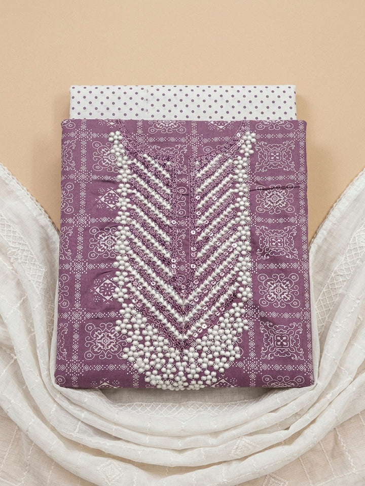 Purple Embroidery Cotton Blend Unstitched Dress Material