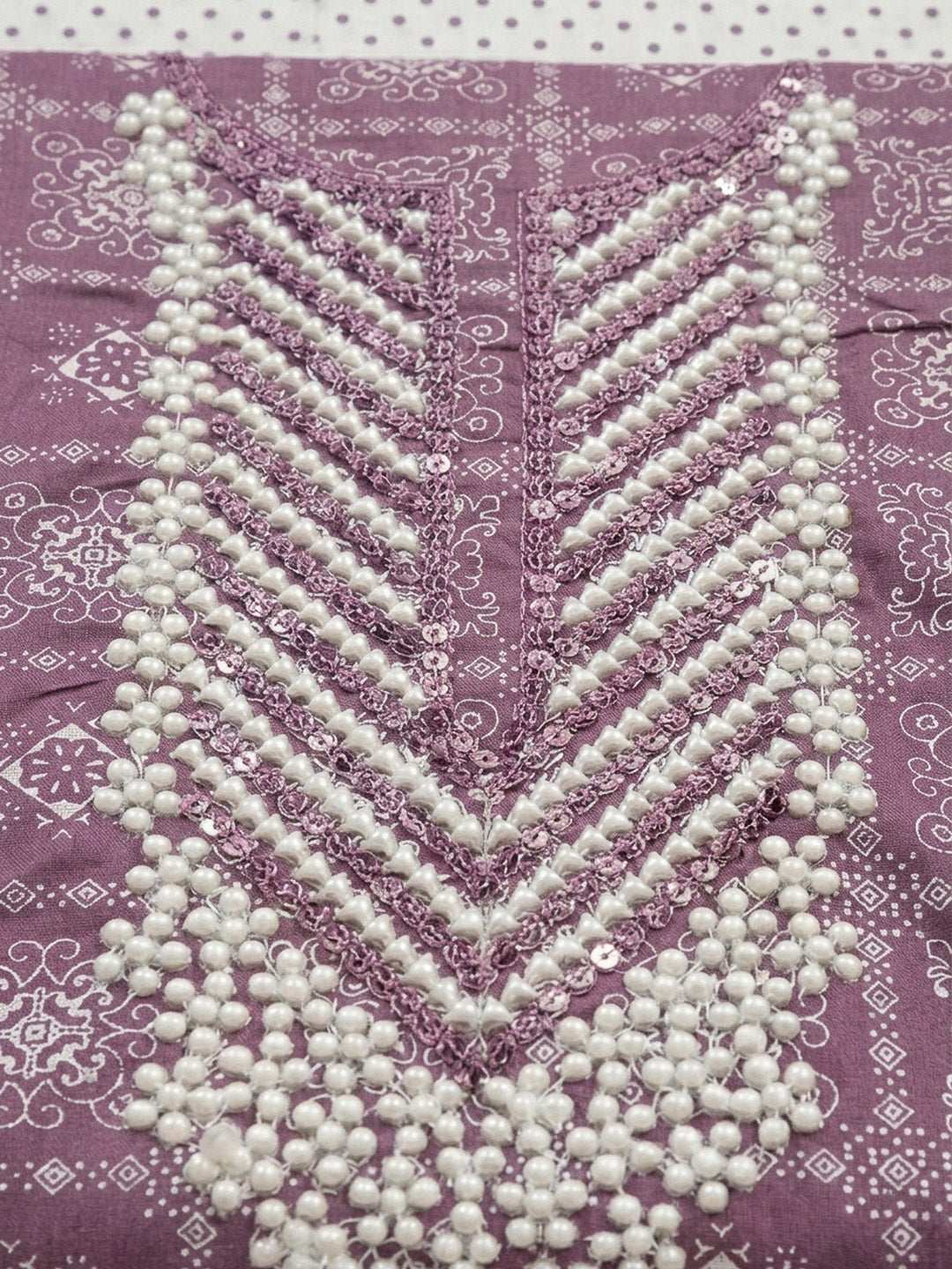 Purple Embroidery Cotton Blend Unstitched Dress Material