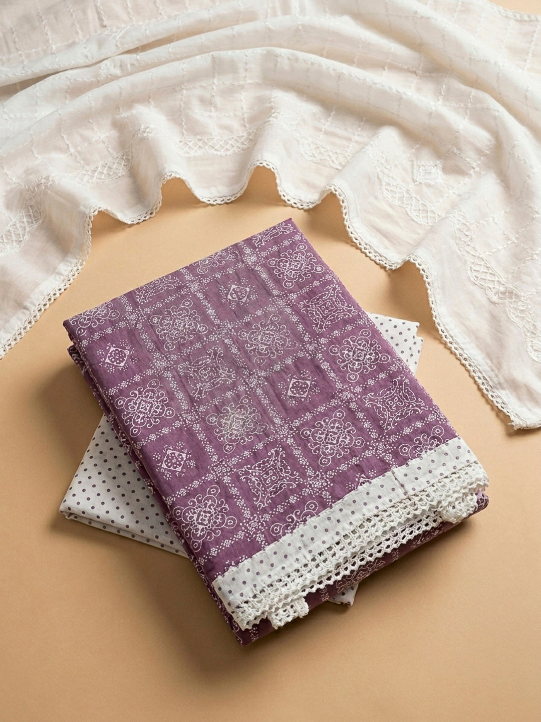 Purple Embroidery Cotton Blend Unstitched Dress Material