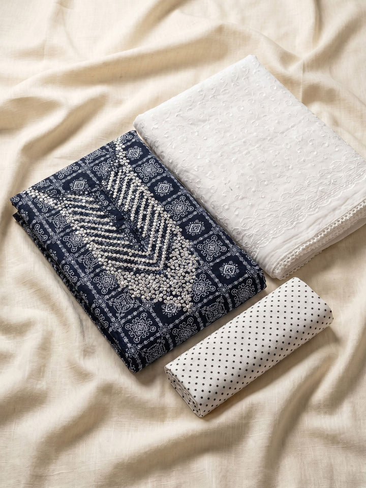 Neck Embroidered Cotton Blend Unstitched Suit With Dupatta