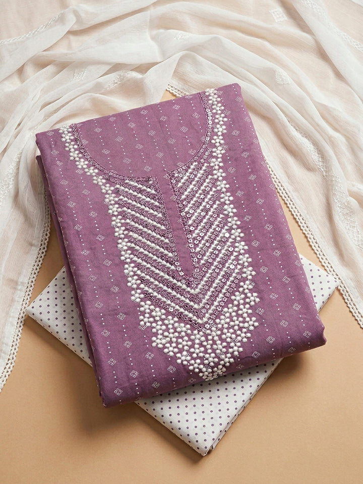 Purple Embroidery Cotton Blend Unstitched Dress Material