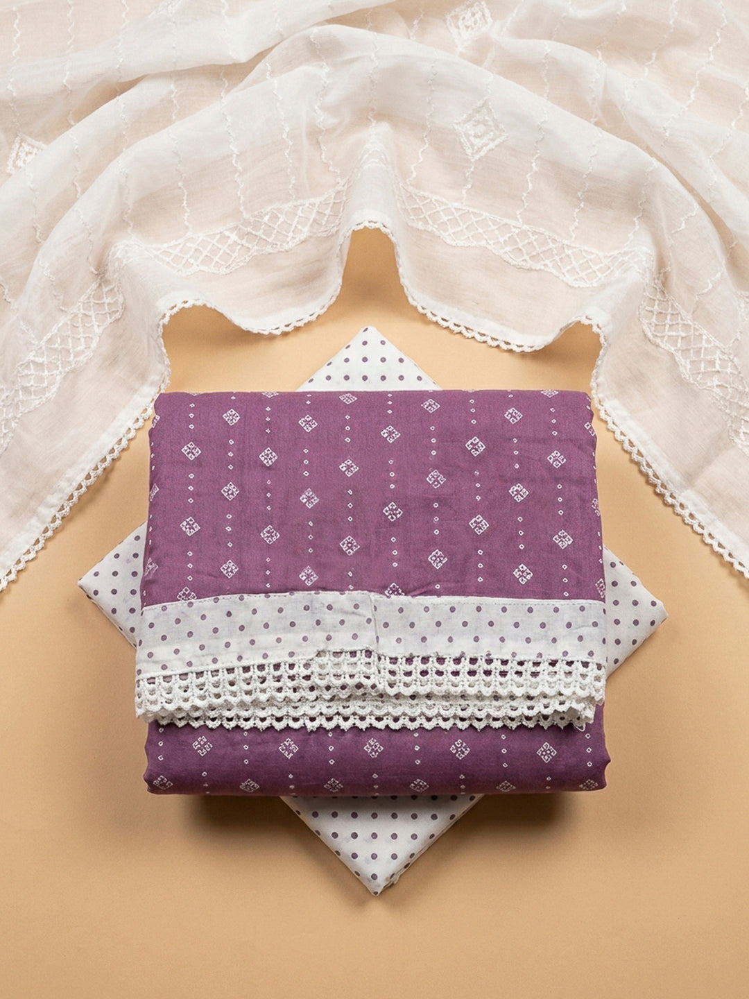 Purple Embroidery Cotton Blend Unstitched Dress Material