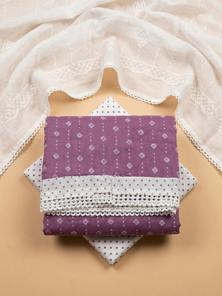 Purple Embroidery Cotton Blend Unstitched Dress Material