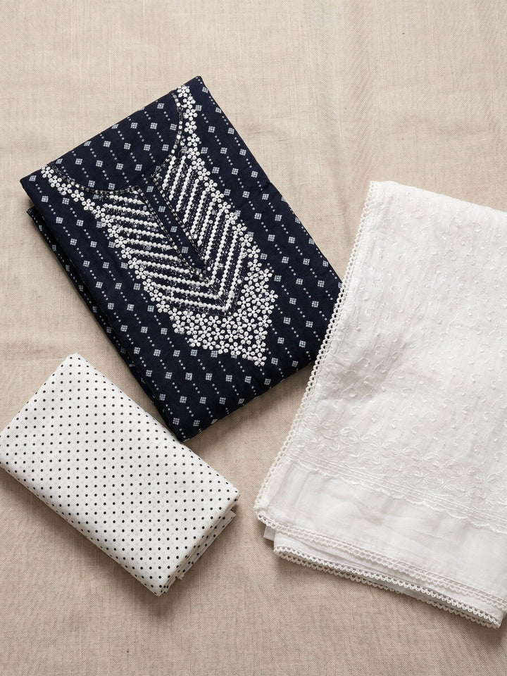 Neck Embroidered Cotton Blend Unstitched Suit With Dupatta