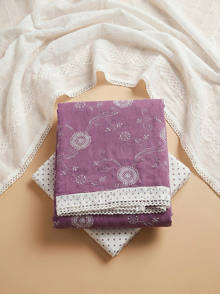 Purple Embroidery Cotton Blend Unstitched Dress Material