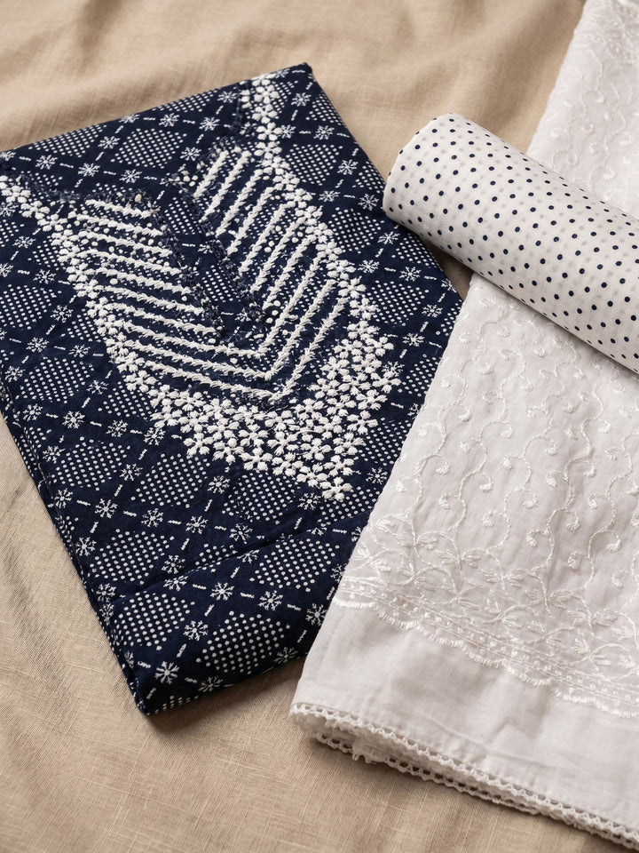 Neck Embroidered Cotton Blend Unstitched Suit With Dupatta