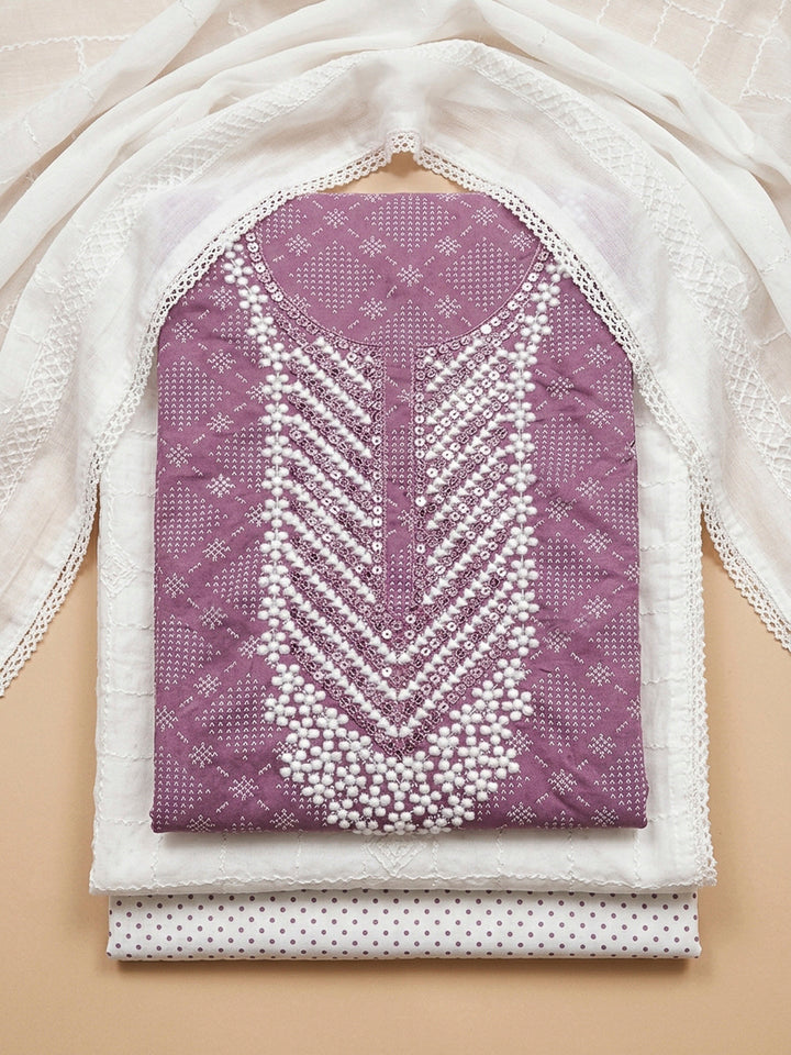 Purple Embroidery Cotton Blend Unstitched Dress Material