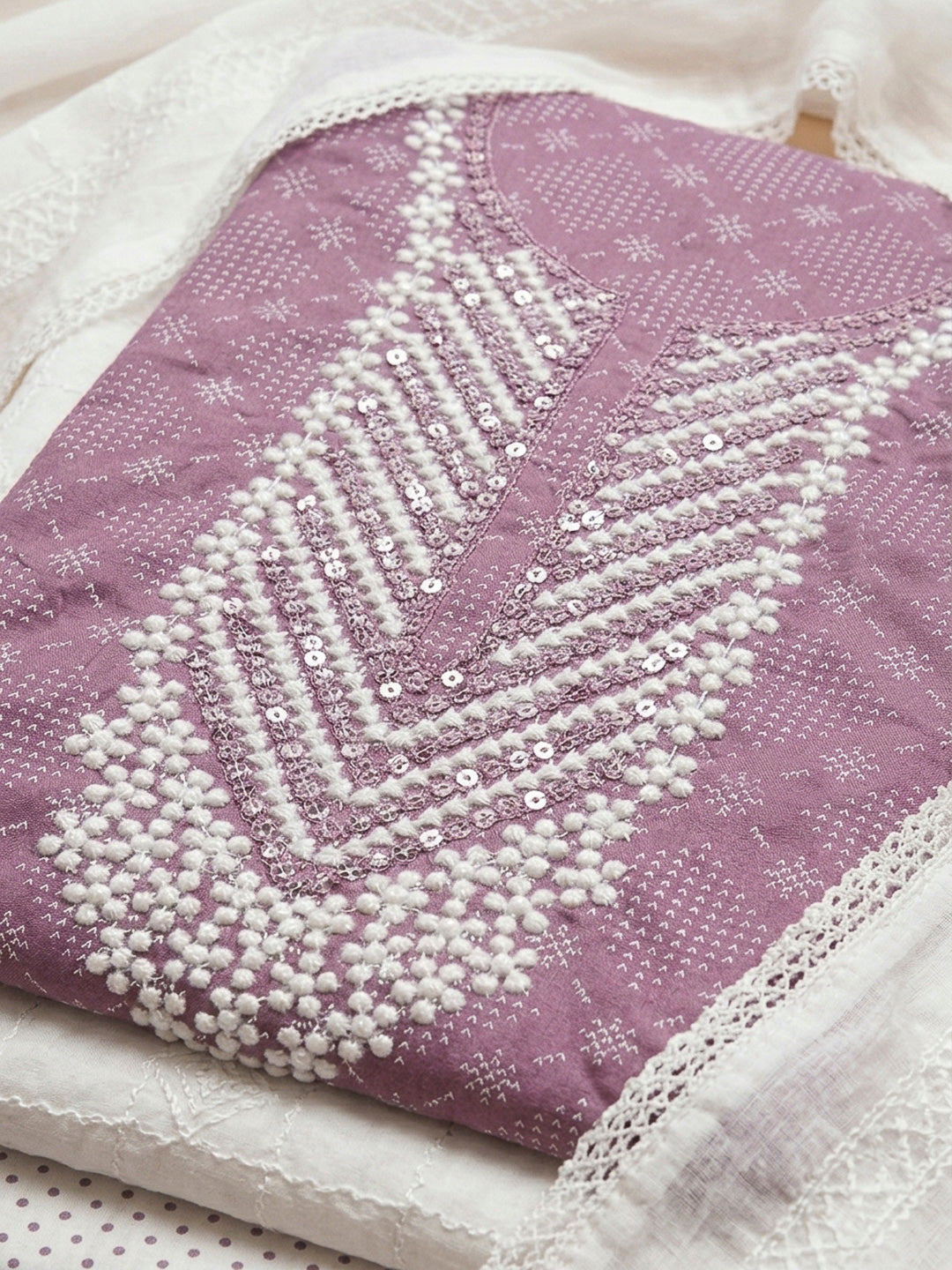 Purple Embroidery Cotton Blend Unstitched Dress Material