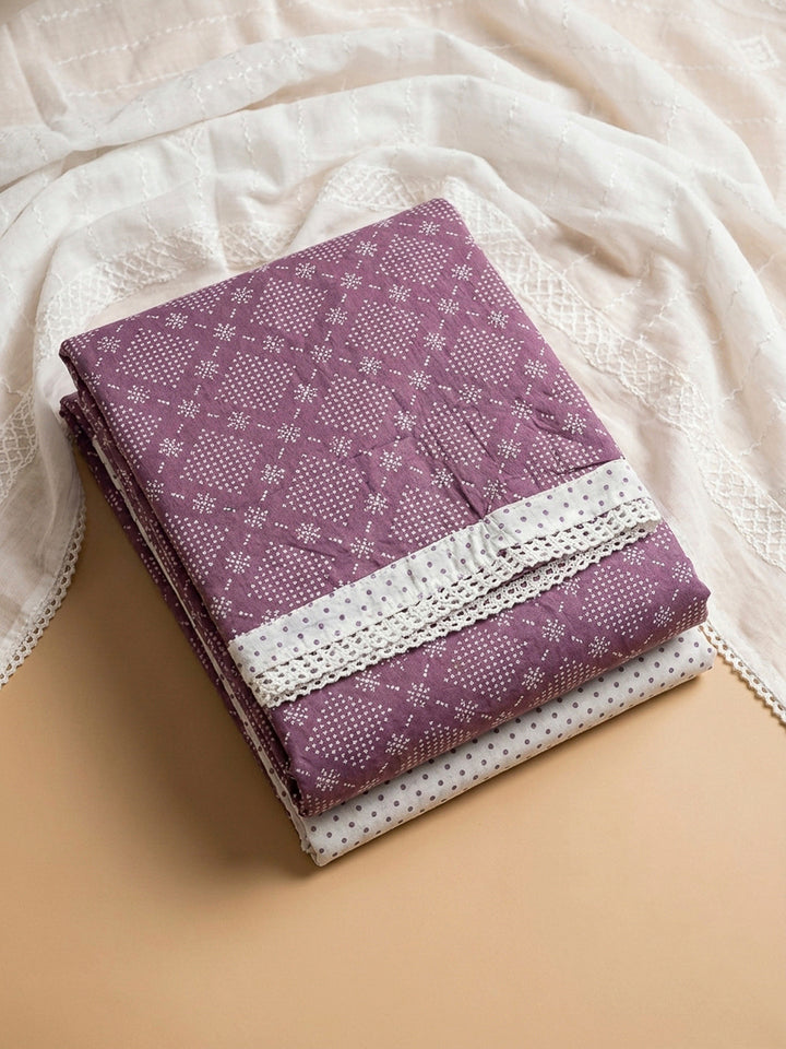 Purple Embroidery Cotton Blend Unstitched Dress Material