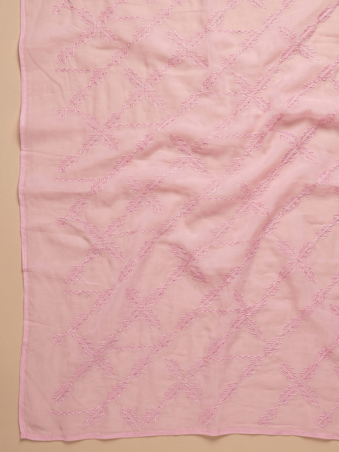 Pink Printed Cotton Blend Unstitched Suit &amp; Pant With Cotton Dupatta