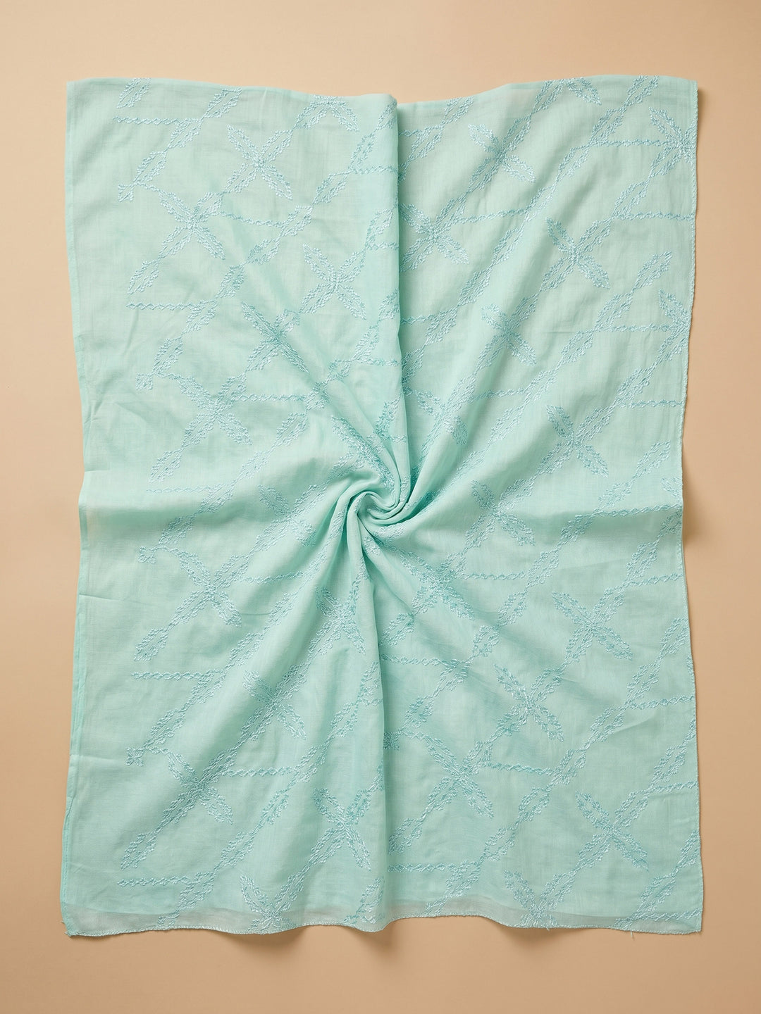 Sea Green Printed Cotton Blend Unstitched Suit &amp; Pant With Cotton Dupatta