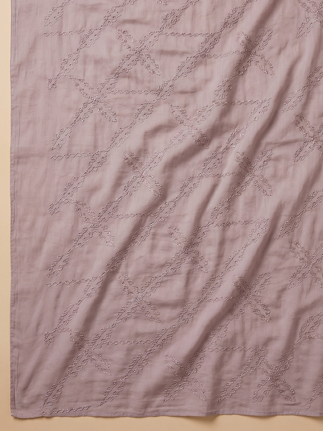 Pink Embroidered Cotton Blend Unstitched Suit &amp; Pant With Cotton Dupatta