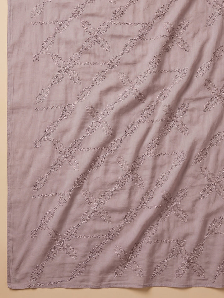 Pink Embroidered Cotton Blend Unstitched Suit &amp; Pant With Cotton Dupatta