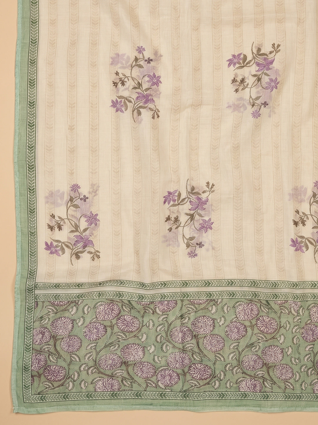 Pista Green Embroidered Cotton Blend Unstitched Suit With Pant &amp; Dupatta