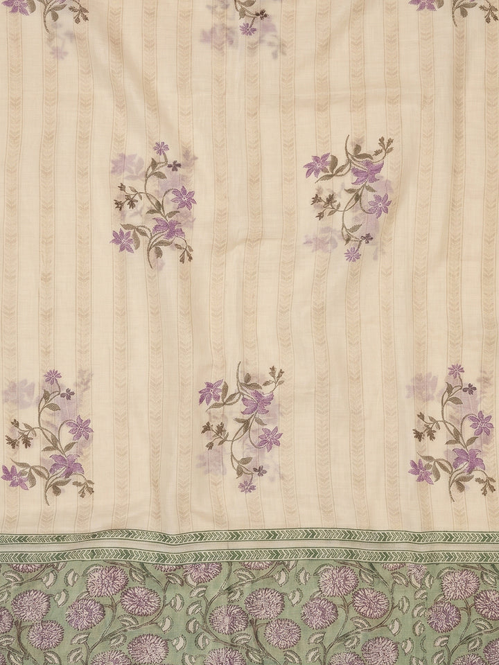Pista Green Embroidered Cotton Blend Unstitched Suit With Pant &amp; Dupatta