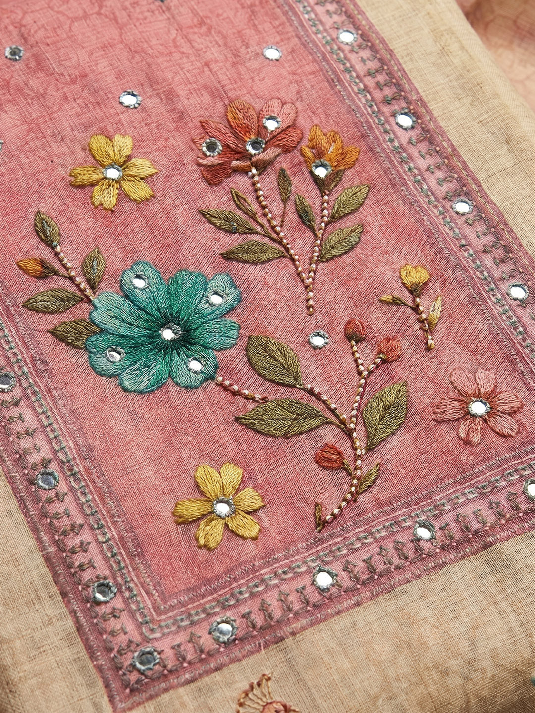 Onion Pink Embroidered Chanderi Unstitched Suit With Pant &amp; Dupatta
