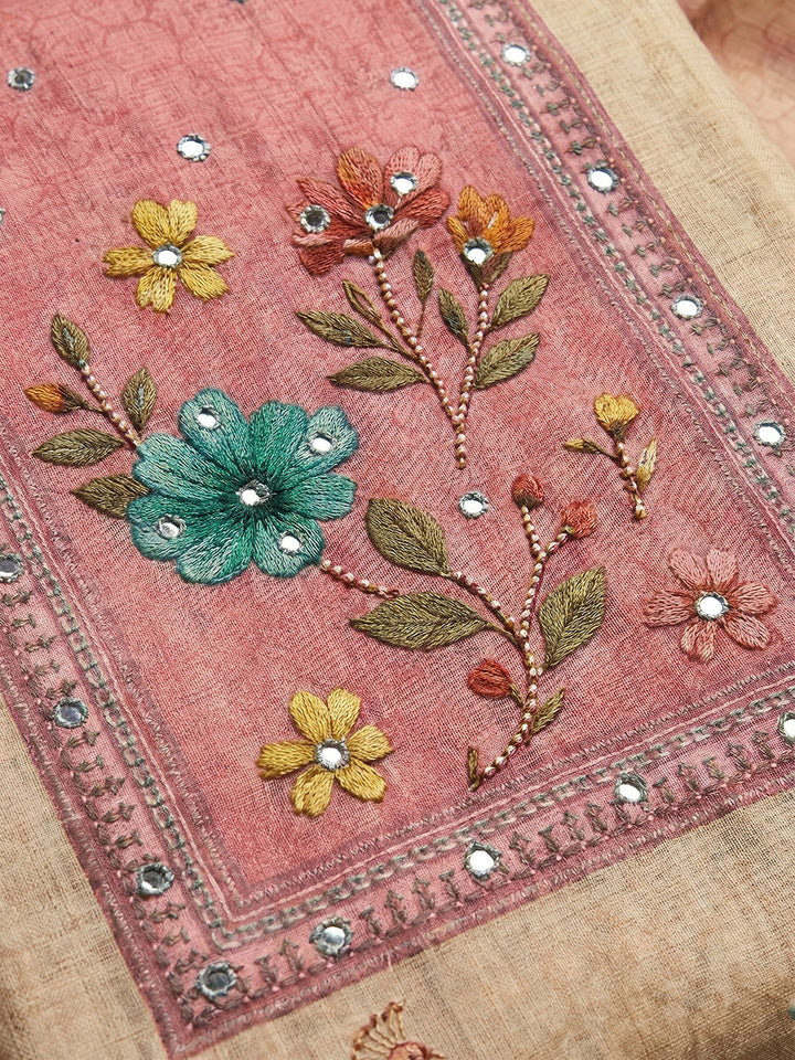 Onion Pink Embroidered Chanderi Unstitched Suit With Pant &amp; Dupatta