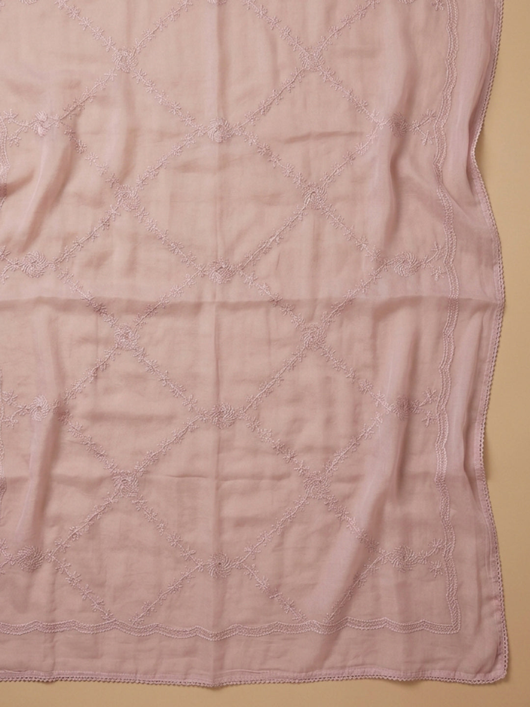 Pink Printed Cotton Blend Unstitched Suit With Pant &amp; Dupatta