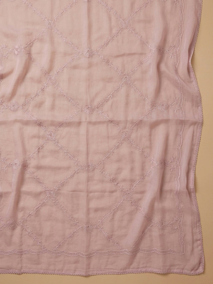 Pink Printed Cotton Blend Unstitched Suit With Pant &amp; Dupatta